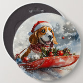 Basset Hound Dog in Sledge Let It Snow Christmas Ronde Button 6,0 Cm (Voorkant /achterkant)