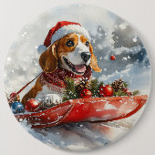 Basset Hound Dog in Sledge Let It Snow Christmas Ronde Button 6,0 Cm (Voorkant)