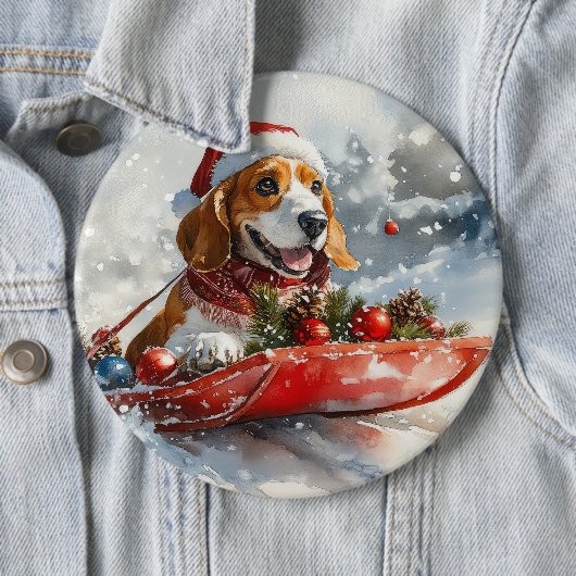 Basset Hound Dog in Sledge Let It Snow Christmas Ronde Button 6,0 Cm (In situ)