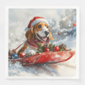 Basset Hound Dog in Sledge Let It Snow Christmas Servet (Voorkant)
