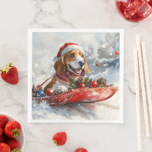 Basset Hound Dog in Sledge Let It Snow Christmas Servet (Insitu)