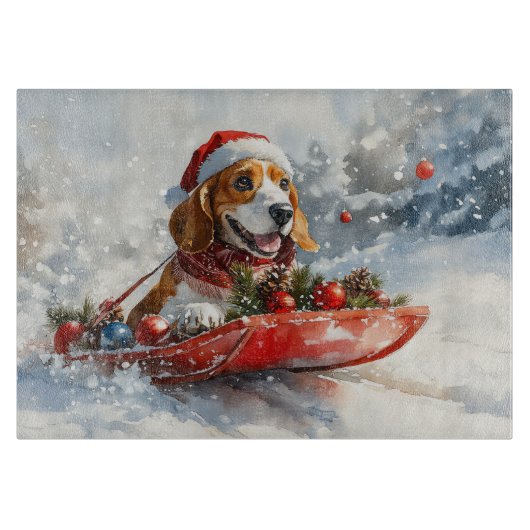 Basset Hound Dog in Sledge Let It Snow Christmas Snijplank (Voorkant)