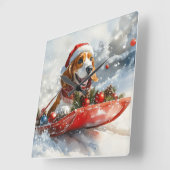 Basset Hound Dog in Sledge Let It Snow Christmas Vierkante Klok (Hoek)