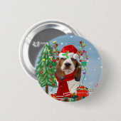 Basset Hound Dog in sneeuw met kerstcadeautjes Ronde Button 5,7 Cm (Voorkant /achterkant)