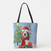 Basset Hound Dog in sneeuw met kerstcadeautjes Tote Bag (Achterkant)