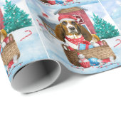 Basset Hound Dog in sneeuwkersthondenhuis Cadeaupapier (Rol Hoek)