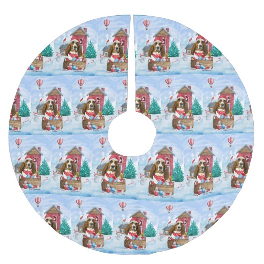 Basset Hound Dog in sneeuwkersthondenhuis Kerstboom Rok (Voorkant)