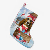 Basset Hound Dog in sneeuwkersthondenhuis Kleine Kerstsok (Voorkant (Hangend))