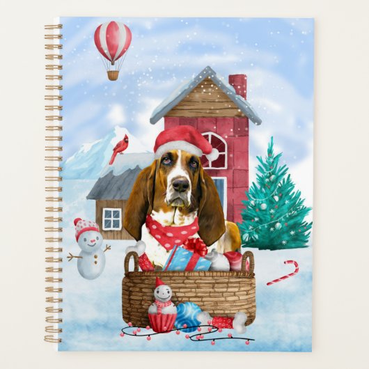 Basset Hound Dog in sneeuwkersthondenhuis Planner