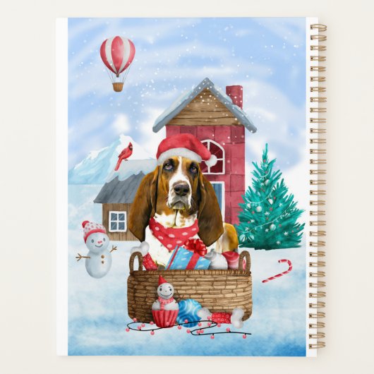 Basset Hound Dog in sneeuwkersthondenhuis Planner (Achterkant)