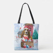 Basset Hound Dog in sneeuwkersthondenhuis Tote Bag (Achterkant)