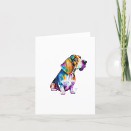 Basset Hound Dog In Waterverf & Pen Feestdagen Kaart