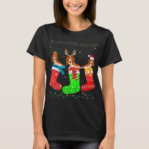 Basset Hound Dog in Xmas Sokken Grappige Lelijke S T-shirt