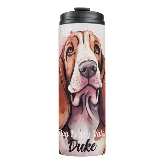 Basset Hound Dog is mijn Valentijn gepersonaliseer Thermosbeker (Voorkant)