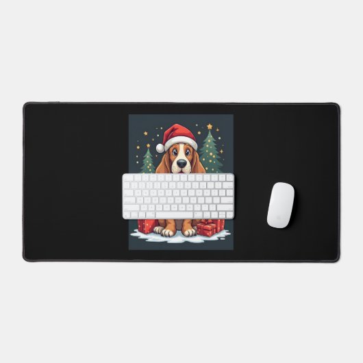 Basset Hound Dog Kerstfeesten Santa Hondenliefhebb Bureaumat (Keyboard & Muis)