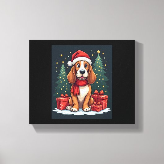 Basset Hound Dog Kerstfeesten Santa Hondenliefhebb Canvas Afdruk (Voorkant)
