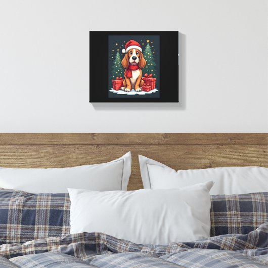 Basset Hound Dog Kerstfeesten Santa Hondenliefhebb Canvas Afdruk (Insitu (Slaapkamer))
