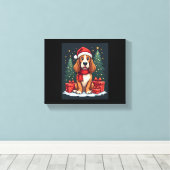 Basset Hound Dog Kerstfeesten Santa Hondenliefhebb Canvas Afdruk (Insitu (Houten vloer))