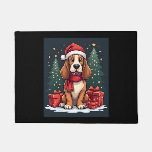 Basset Hound Dog Kerstfeesten Santa Hondenliefhebb Deurmat (Voorkant)