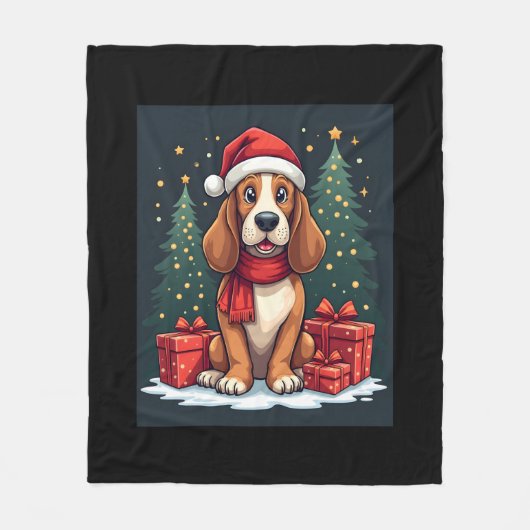 Basset Hound Dog Kerstfeesten Santa Hondenliefhebb Fleece Deken (Voorkant)