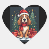 Basset Hound Dog Kerstfeesten Santa Hondenliefhebb Hart Sticker (Voorkant)