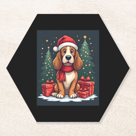 Basset Hound Dog Kerstfeesten Santa Hondenliefhebb Kartonnen Onderzetters (Voorkant)