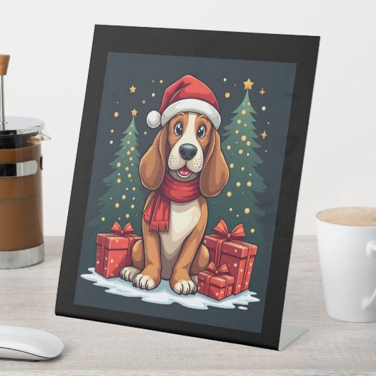 Basset Hound Dog Kerstfeesten Santa Hondenliefhebb Reclamebord Met Voetstuk (Insitu)