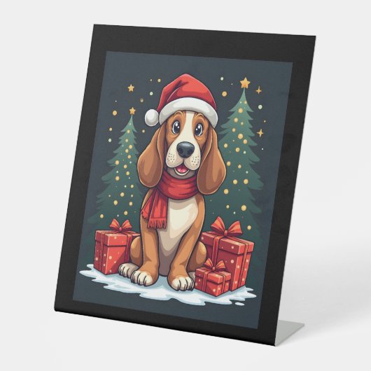 Basset Hound Dog Kerstfeesten Santa Hondenliefhebb Reclamebord Met Voetstuk (Voorkant)