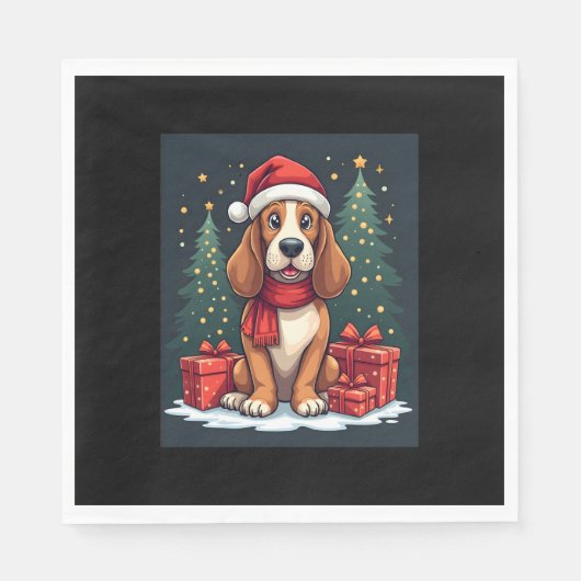 Basset Hound Dog Kerstfeesten Santa Hondenliefhebb Servet (Voorkant)