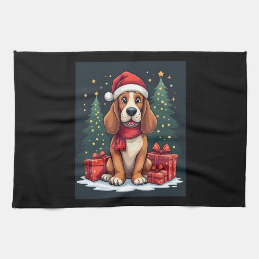 Basset Hound Dog Kerstfeesten Santa Hondenliefhebb Theedoek (Horizontaal)
