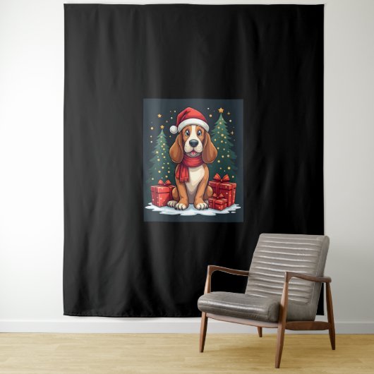 Basset Hound Dog Kerstfeesten Santa Hondenliefhebb Wandkleed (In situ)