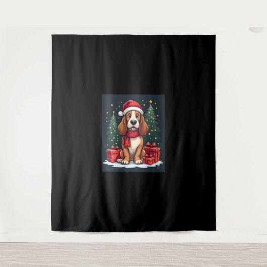 Basset Hound Dog Kerstfeesten Santa Hondenliefhebb Wandkleed (Voorkant)