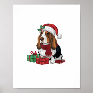 Basset Hound Dog Kerstfeesten Vakantie Santa D Poster