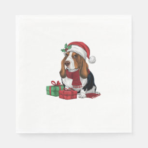 Basset Hound Dog Kerstfeesten Vakantie Santa D Servet