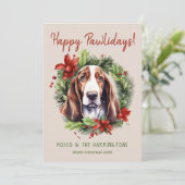 Basset Hound Dog Kerstmis Gelukkige Pawholidays Feestdagenkaart (Staand voorkant)
