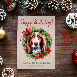 Basset Hound Dog Kerstmis Gelukkige Pawholidays Feestdagenkaart