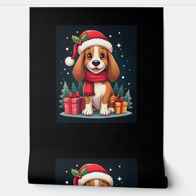 Basset Hound Dog Kerstoutfits Santa Hat Dog X Behang (Afrollen)