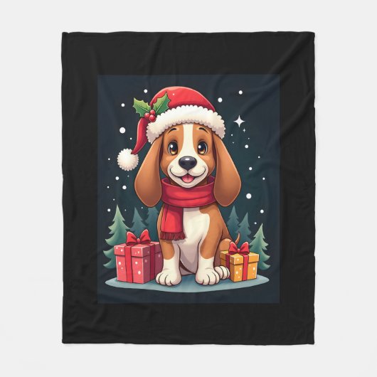 Basset Hound Dog Kerstoutfits Santa Hat Dog X Fleece Deken (Voorkant)