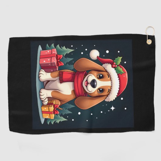 Basset Hound Dog Kerstoutfits Santa Hat Dog X Golfhanddoek (Horizontaal)