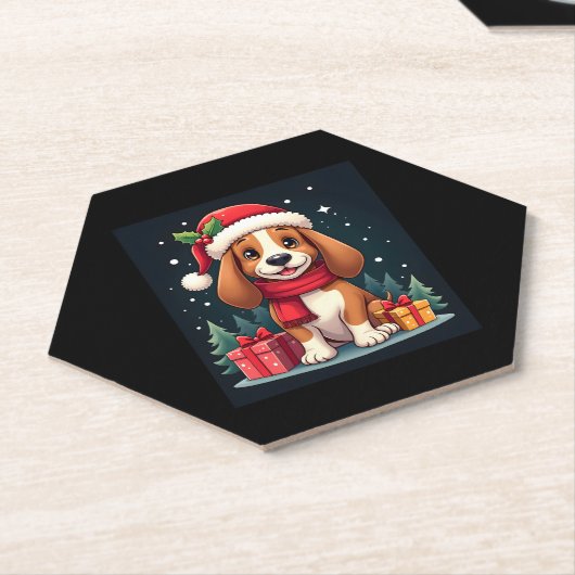 Basset Hound Dog Kerstoutfits Santa Hat Dog X Kartonnen Onderzetters (Schuin)