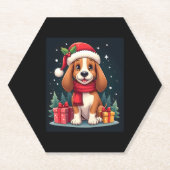 Basset Hound Dog Kerstoutfits Santa Hat Dog X Kartonnen Onderzetters (Voorkant)