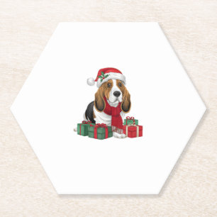 Basset Hound Dog Kerstoutfits Santa Hat Dog X Kartonnen Onderzetters