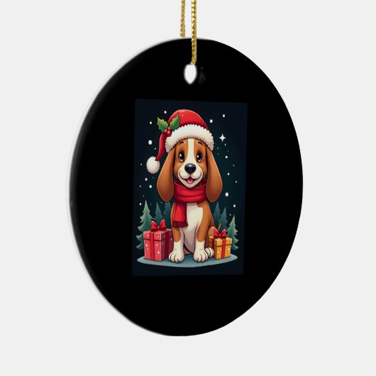 Basset Hound Dog Kerstoutfits Santa Hat Dog X Keramisch Ornament (Rechts)