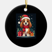 Basset Hound Dog Kerstoutfits Santa Hat Dog X Keramisch Ornament (Voorkant)