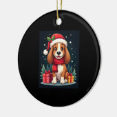 Basset Hound Dog Kerstoutfits Santa Hat Dog X Keramisch Ornament (Links)