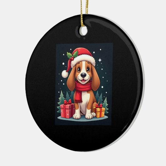 Basset Hound Dog Kerstoutfits Santa Hat Dog X Keramisch Ornament (Links)