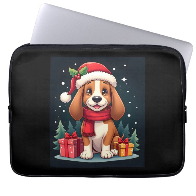 Basset Hound Dog Kerstoutfits Santa Hat Dog X Laptop Sleeve (Voorkant)