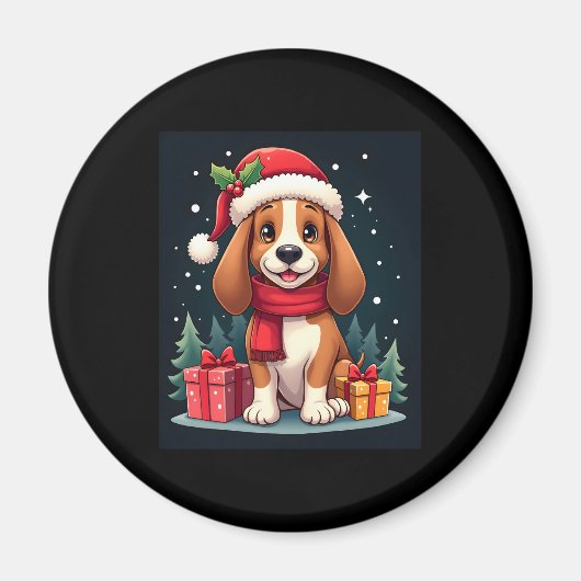 Basset Hound Dog Kerstoutfits Santa Hat Dog X Magneet (Voorkant)