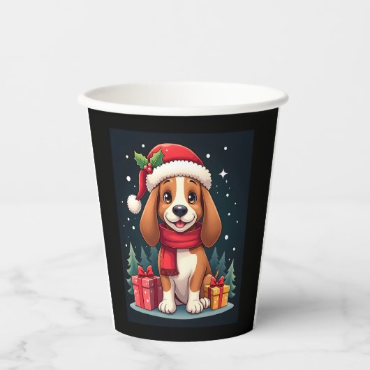 Basset Hound Dog Kerstoutfits Santa Hat Dog X Papieren Bekers (Voorkant)