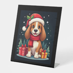 Basset Hound Dog Kerstoutfits Santa Hat Dog X Reclamebord Met Voetstuk